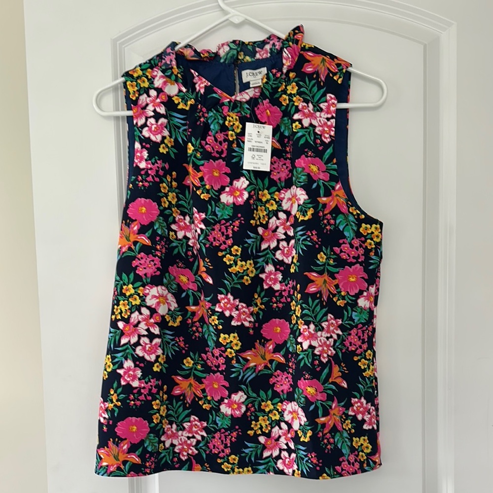 J. Crew Floral Sleeveless Top - Navy and Pink